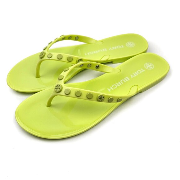 Tory Burch Studded Jelly Flip Flops Thong Sandals Lime Sherbet - Picture 2 of 8